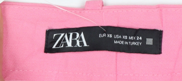 Zara Women Pink XS High Rise Wide Leg Pleated Dress Trousers