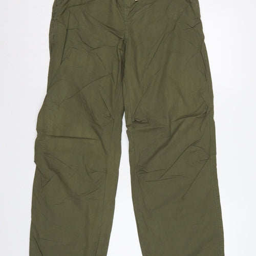 Stradivarius Women Green M Cotton Cargo Wide-Leg Drawstring Trousers
