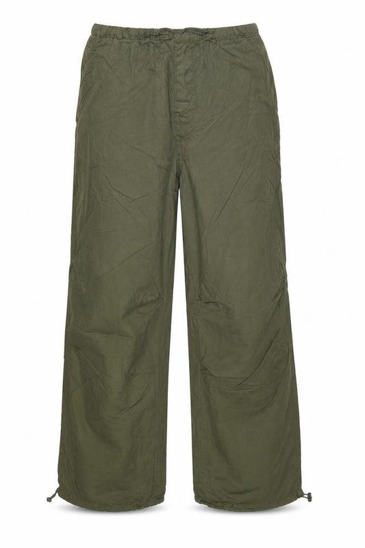 Stradivarius Women Green M Cotton Cargo Wide-Leg Drawstring Trousers