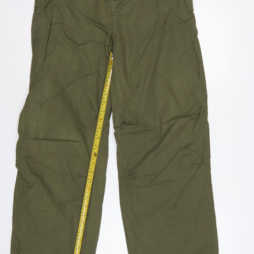 Stradivarius Women Green M Cotton Cargo Wide-Leg Drawstring Trousers