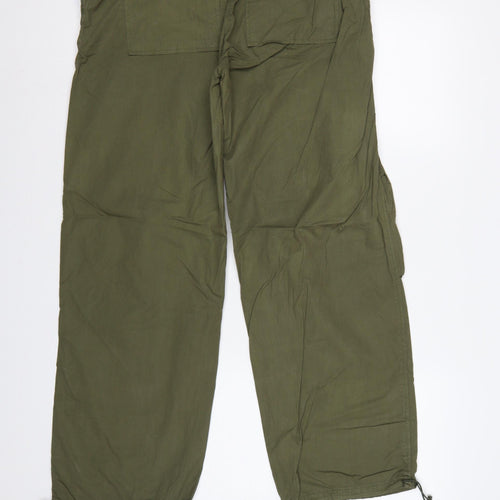 Stradivarius Women Green M Cotton Cargo Wide-Leg Drawstring Trousers