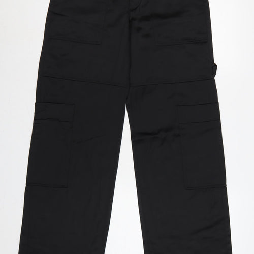 Zara Women Black M Cargo Straight Leg High Rise Trousers Pockets