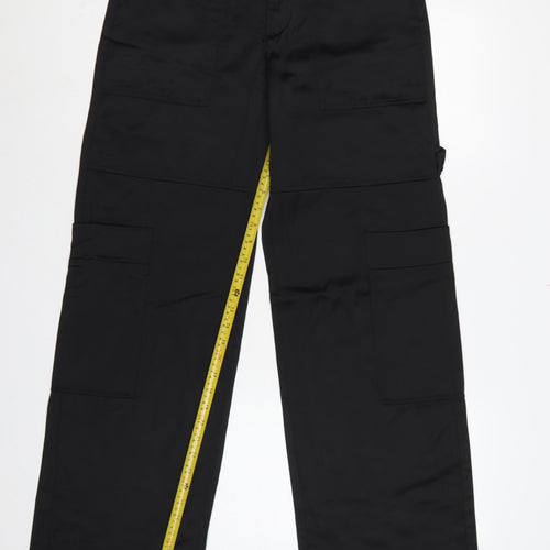 Zara Women Black M Cargo Straight Leg High Rise Trousers Pockets