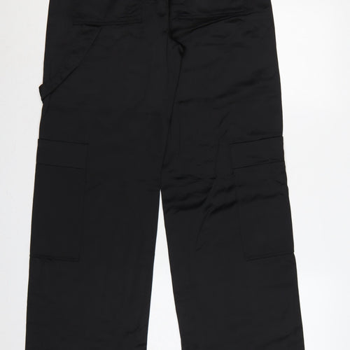 Zara Women Black M Cargo Straight Leg High Rise Trousers Pockets