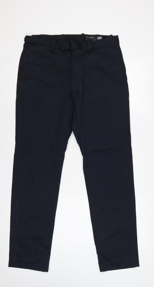 Marks & Spencer Autograph Men's Navy 32in Slim Fit Trousers 31in Leg