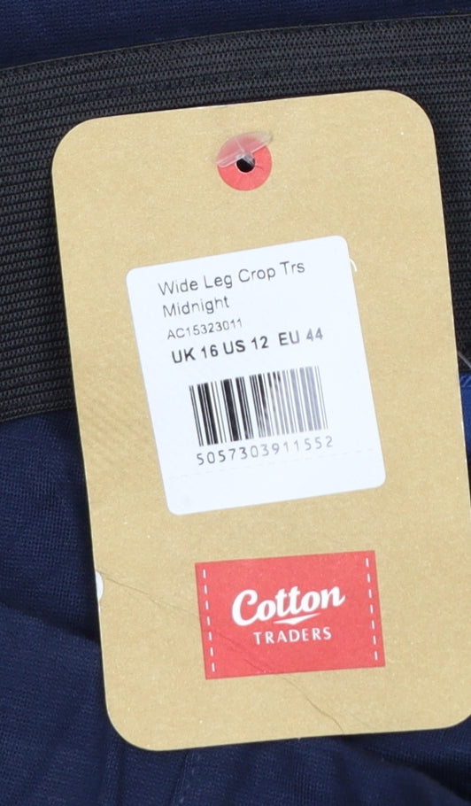 Cotton Traders Women's Midnight Blue UK 16 Wide Leg Cropped Trousers