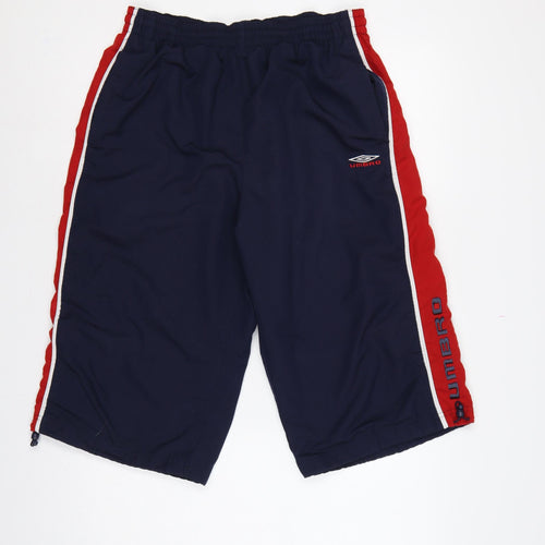 Umbro Men’s Blue M Sweat Sports Shorts Red Side Stripes
