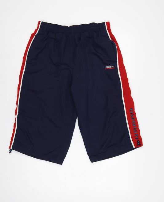 Umbro Men’s Blue M Sweat Sports Shorts Red Side Stripes