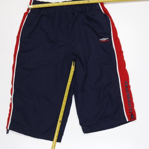 Umbro Men’s Blue M Sweat Sports Shorts Red Side Stripes