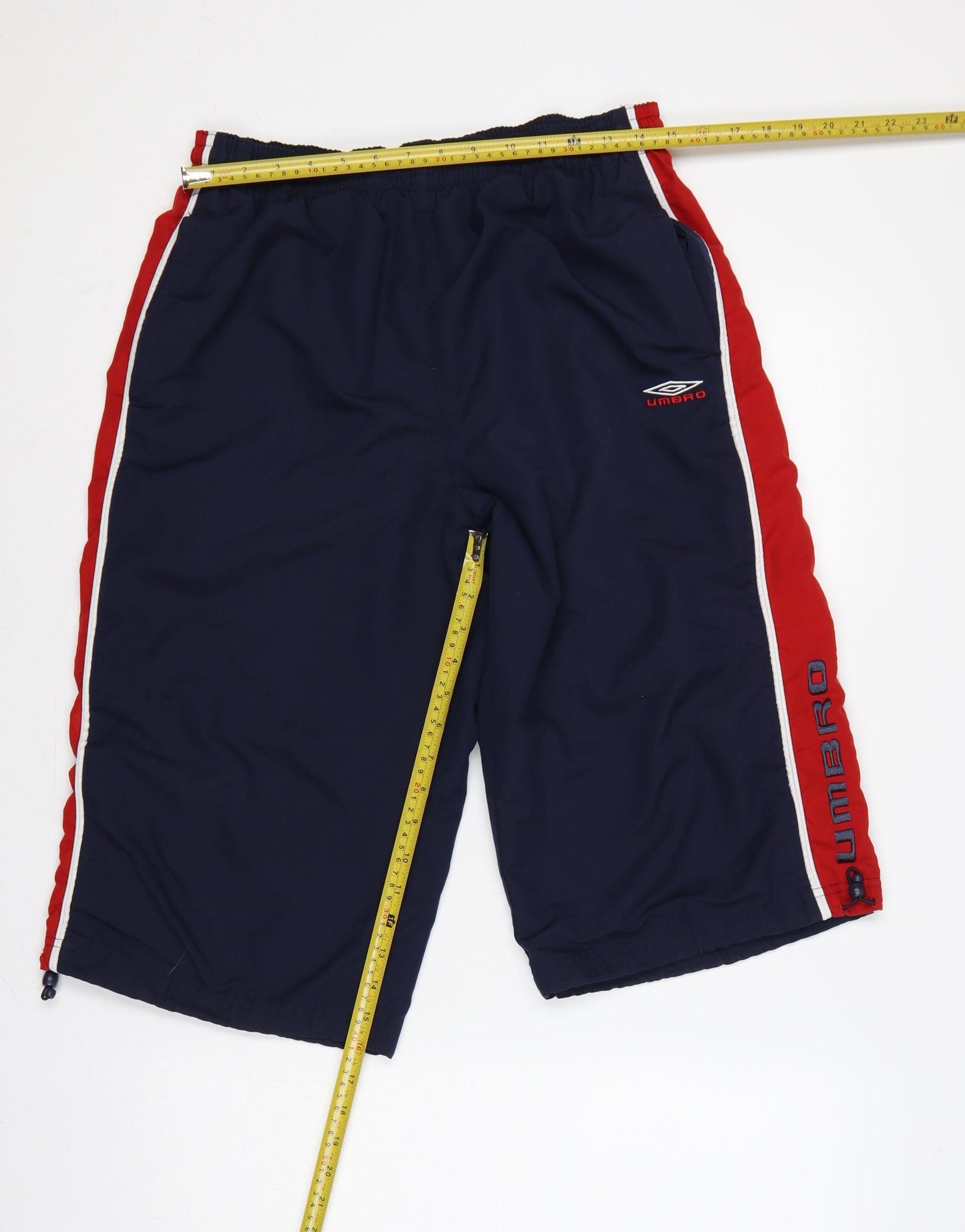 Umbro Men’s Blue M Sweat Sports Shorts Red Side Stripes