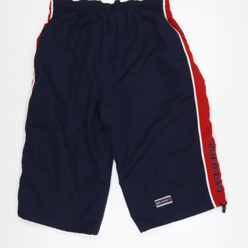 Umbro Men’s Blue M Sweat Sports Shorts Red Side Stripes