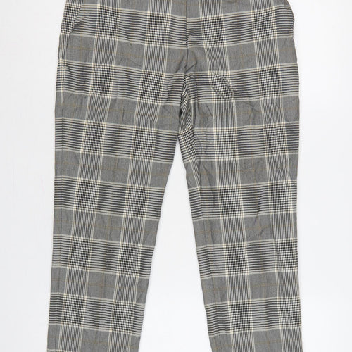 H&M Women Grey Check Tapered Dress Trousers UK 8 Stretch Pockets