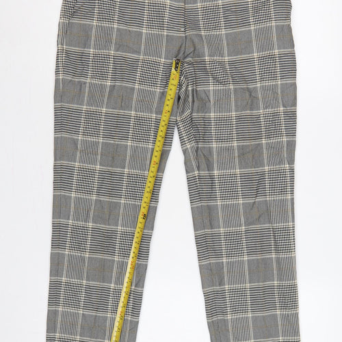 H&M Women Grey Check Tapered Dress Trousers UK 8 Stretch Pockets