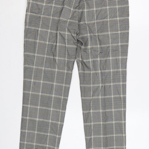 H&M Women Grey Check Tapered Dress Trousers UK 8 Stretch Pockets