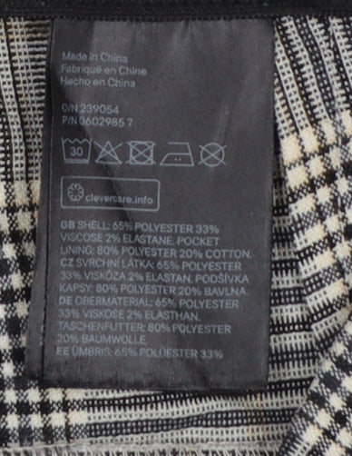 H&M Women Grey Check Tapered Dress Trousers UK 8 Stretch Pockets