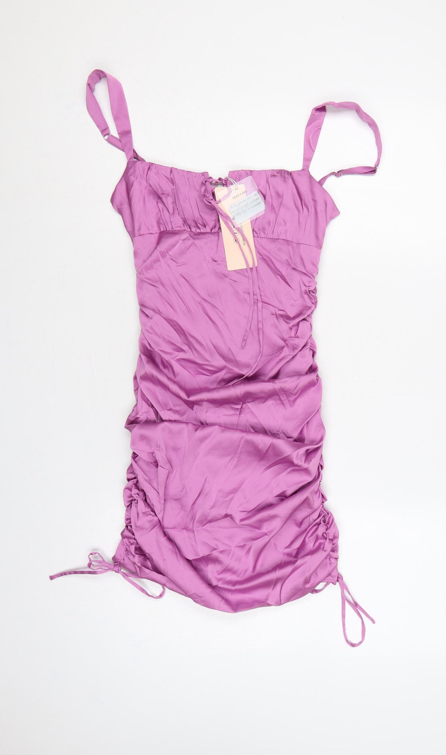 Oh Polly Women Purple UK 8 Bodycon Short Ruched Satin Party Dress