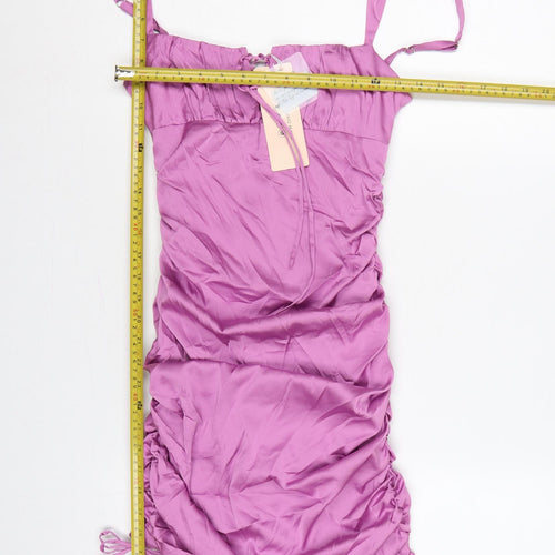 Oh Polly Women Purple UK 8 Bodycon Short Ruched Satin Party Dress