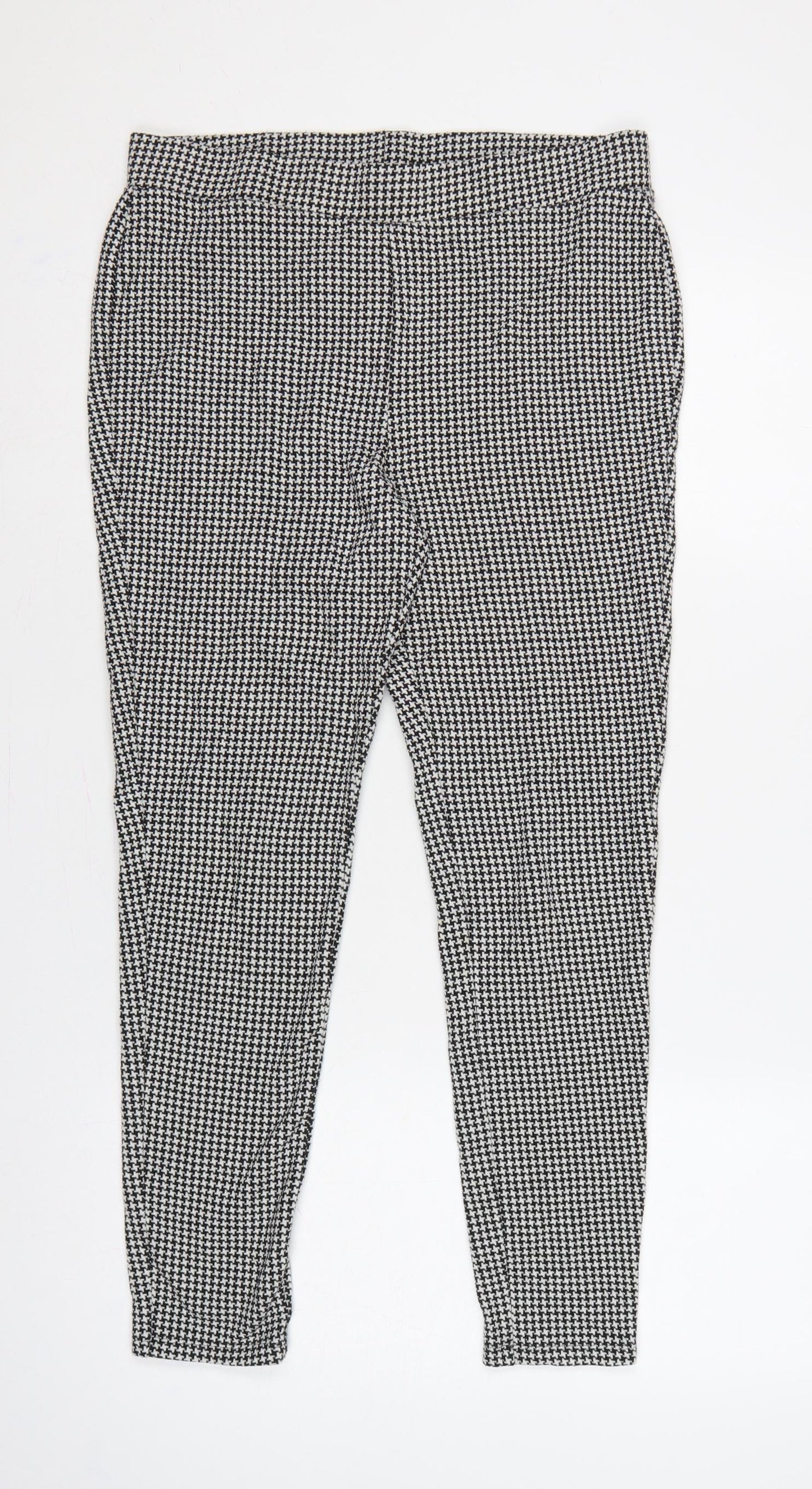 M&S Women Black White Houndstooth Stretch Leggings UK 14