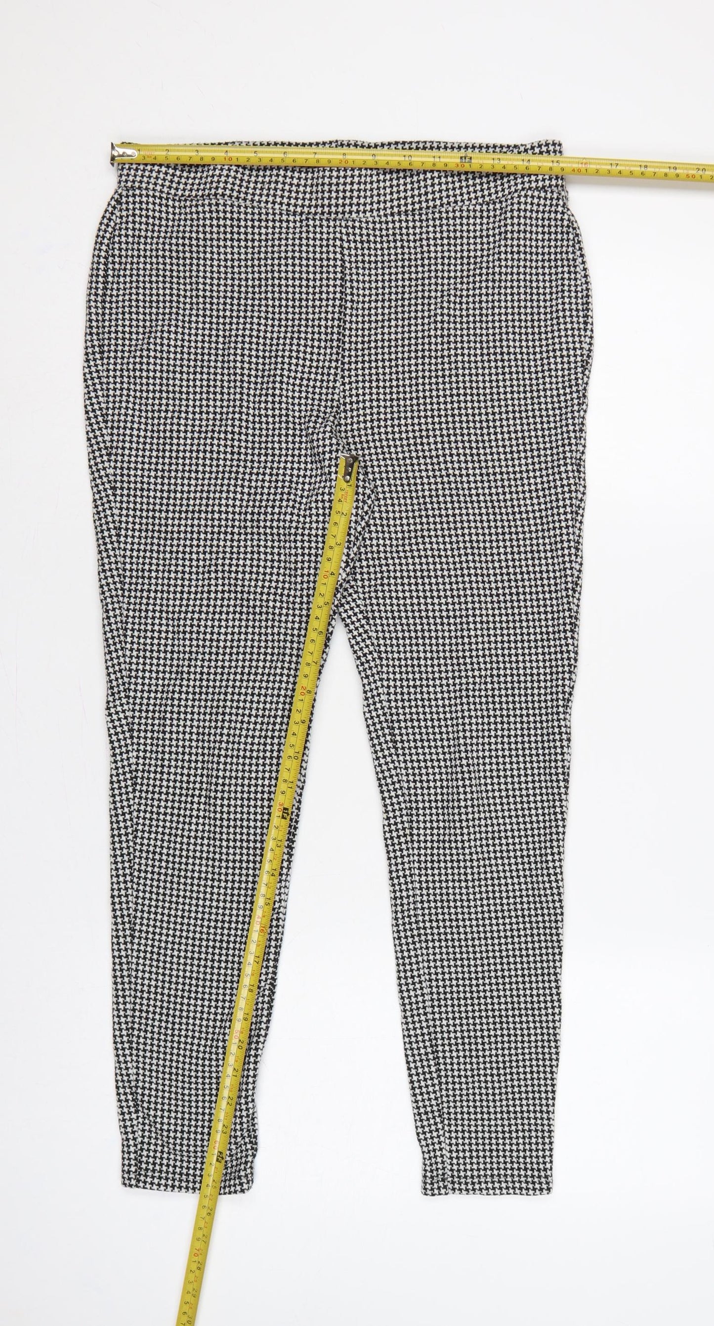 M&S Women Black White Houndstooth Stretch Leggings UK 14