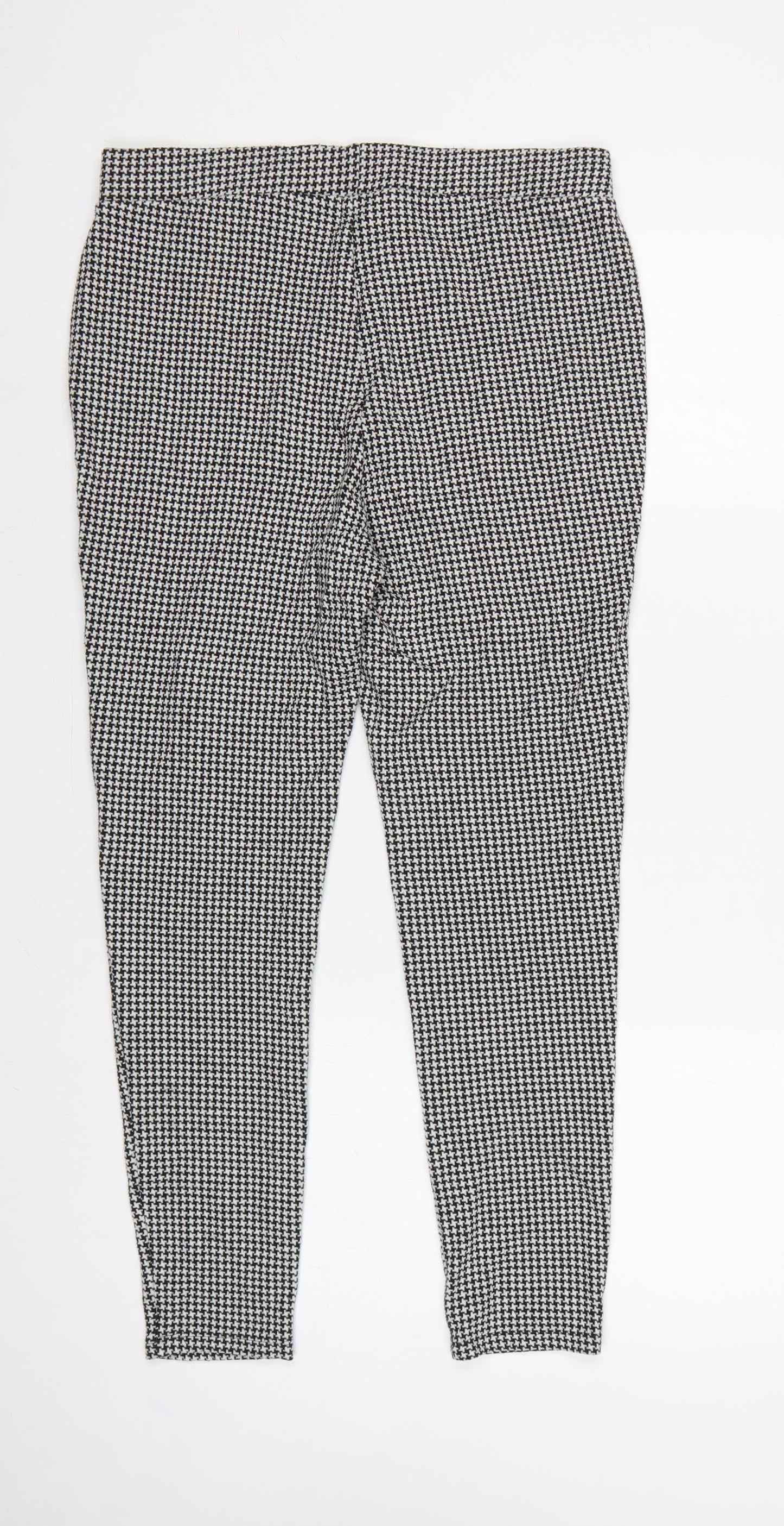 M&S Women Black White Houndstooth Stretch Leggings UK 14