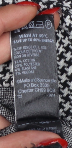 M&S Women Black White Houndstooth Stretch Leggings UK 14