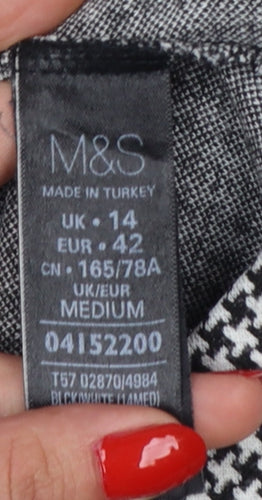 M&S Women Black White Houndstooth Stretch Leggings UK 14