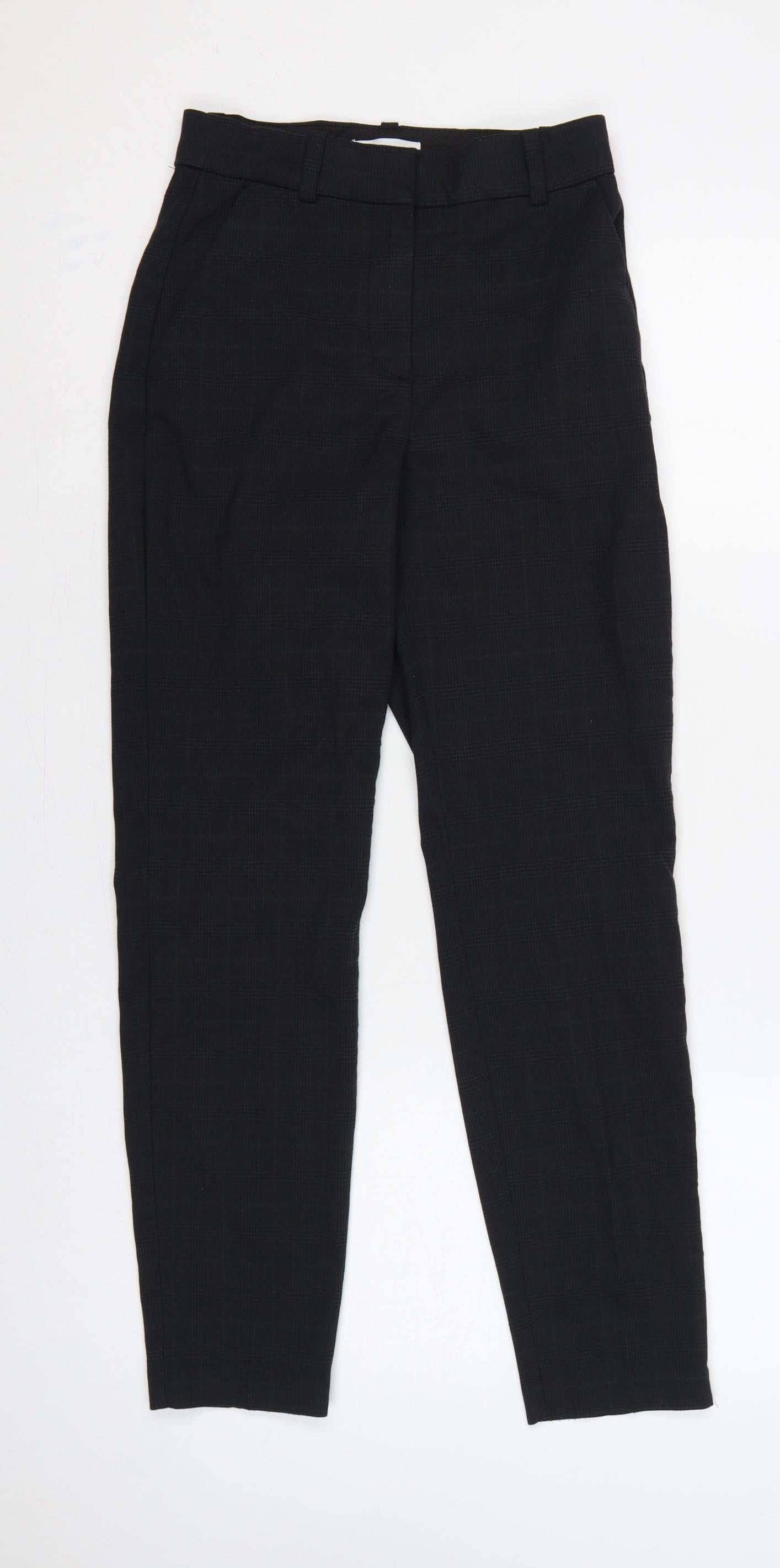 H&M Women’s Black Check High Rise Tapered Tailored Trousers UK 8