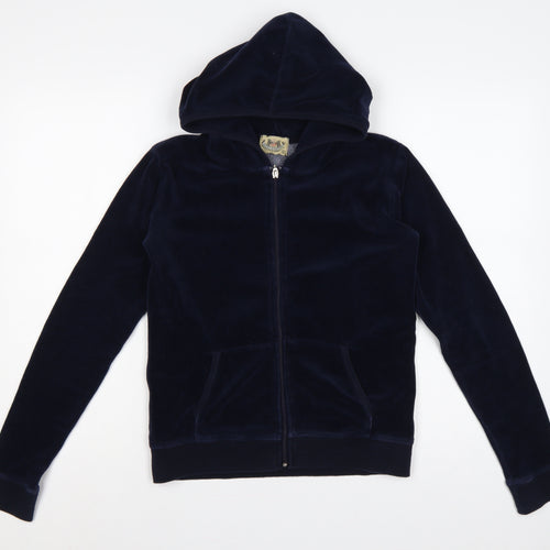Juicy Couture Women Blue L Velour Full Zip Hooded Hoodie