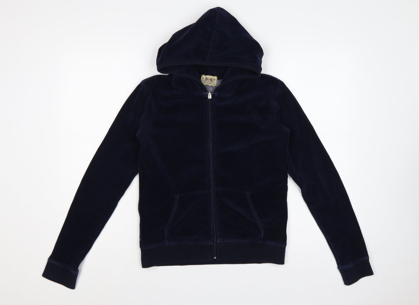 Juicy Couture Women Blue L Velour Full Zip Hooded Hoodie