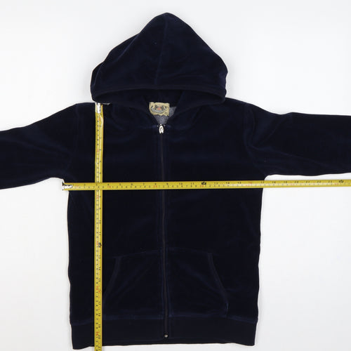 Juicy Couture Women Blue L Velour Full Zip Hooded Hoodie