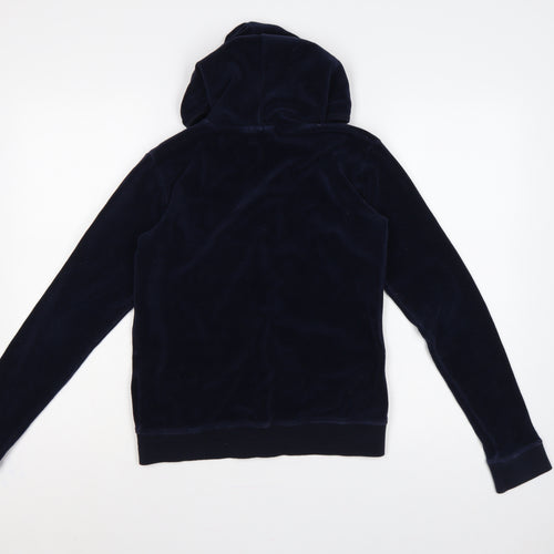 Juicy Couture Women Blue L Velour Full Zip Hooded Hoodie