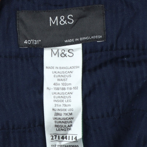 Marks & Spencer Men's Blue 40/31 Cotton Tapered Chino Trousers