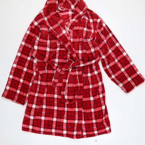 Marks & Spencer Women's Red 12-14 Check Fleece Belted Robe
