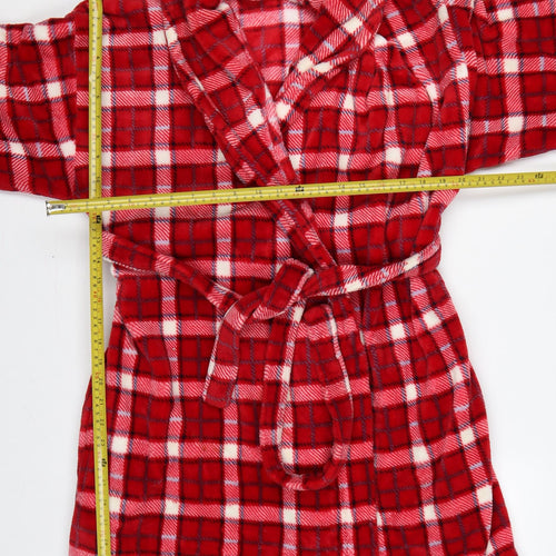 Marks & Spencer Women's Red 12-14 Check Fleece Belted Robe