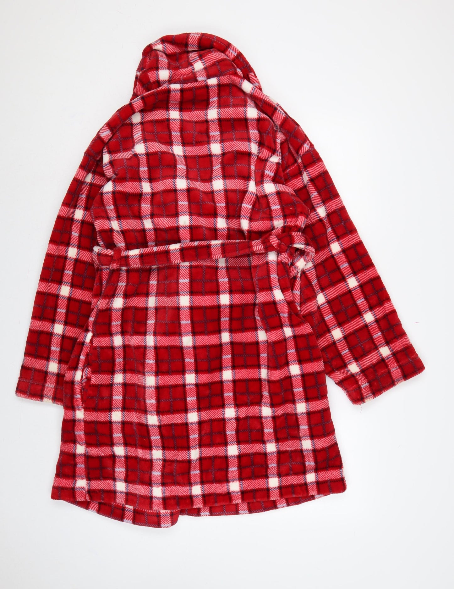 Marks & Spencer Women's Red 12-14 Check Fleece Belted Robe