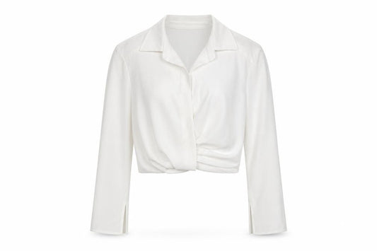 Zara Women's White XS Cropped Collared Long Sleeve Blouse