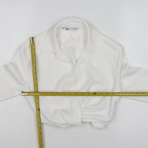 Zara Women's White XS Cropped Collared Long Sleeve Blouse