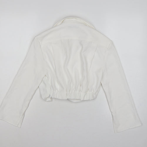 Zara Women's White XS Cropped Collared Long Sleeve Blouse