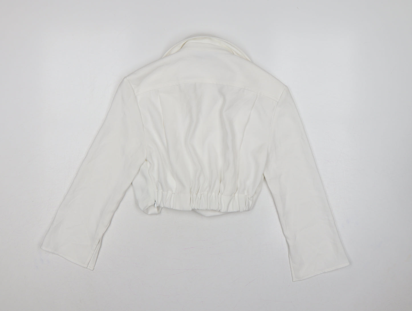 Zara Women's White XS Cropped Collared Long Sleeve Blouse