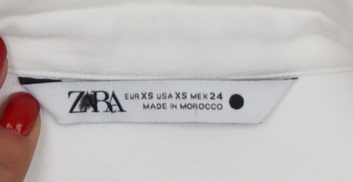 Zara Women's White XS Cropped Collared Long Sleeve Blouse