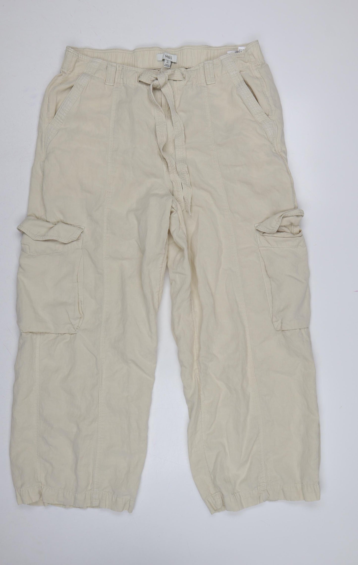 Marks and Spencer Women Ivory UK 18 Linen Lyocell Cargo Trousers
