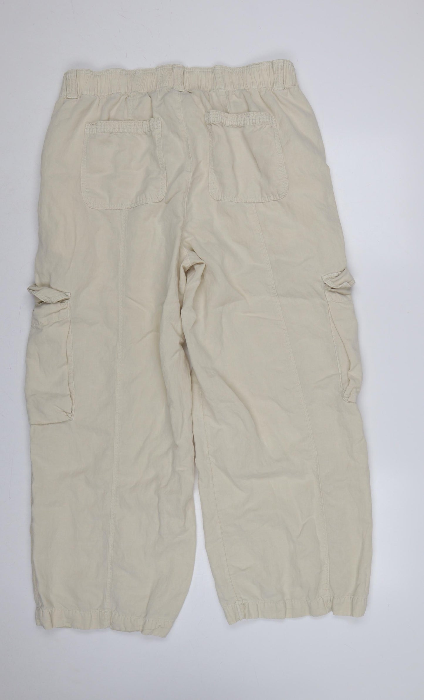 Marks and Spencer Women Ivory UK 18 Linen Lyocell Cargo Trousers