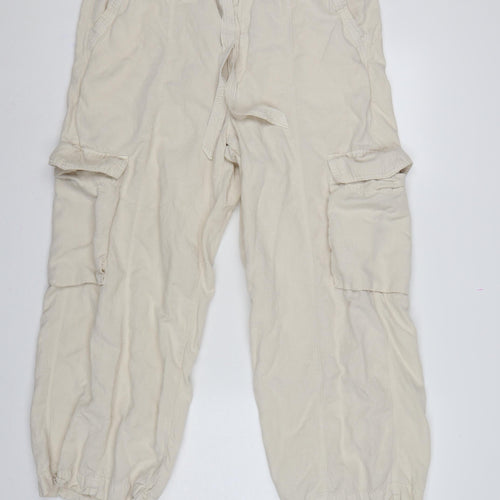 Marks & Spencer Women Ivory UK 18 Regular Lyocell Linen Cargo Trousers