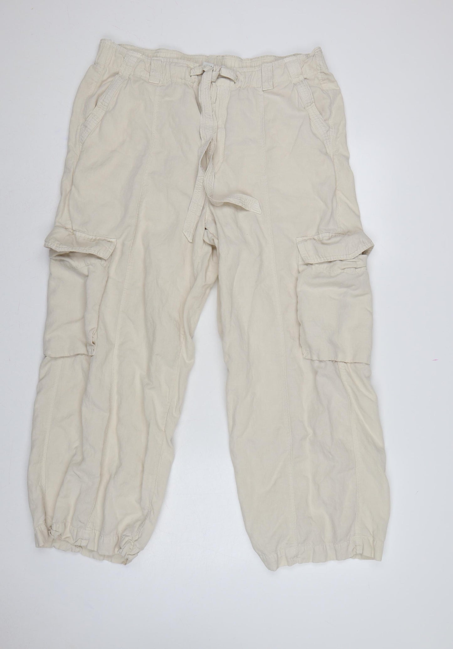 Marks & Spencer Women Ivory UK 18 Regular Lyocell Linen Cargo Trousers