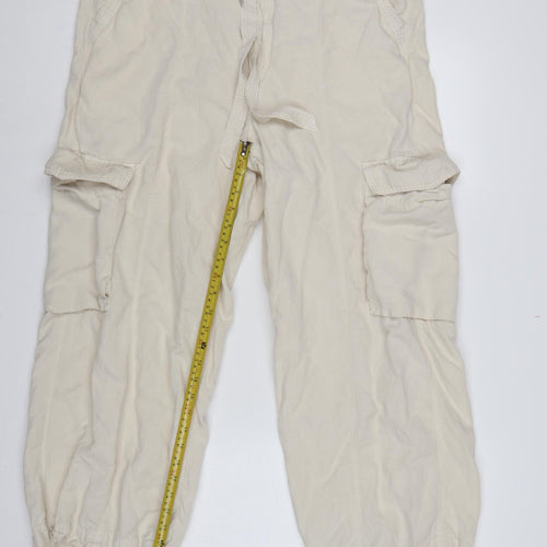 Marks & Spencer Women Ivory UK 18 Regular Lyocell Linen Cargo Trousers