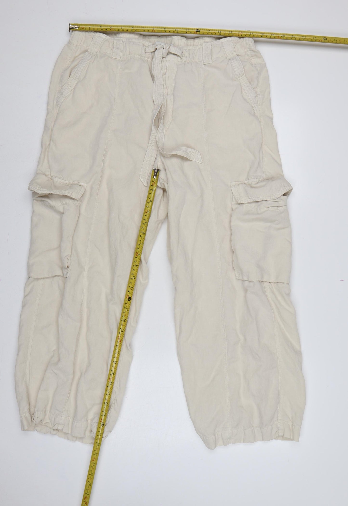 Marks & Spencer Women Ivory UK 18 Regular Lyocell Linen Cargo Trousers