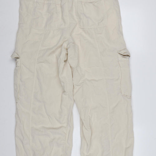 Marks & Spencer Women Ivory UK 18 Regular Lyocell Linen Cargo Trousers