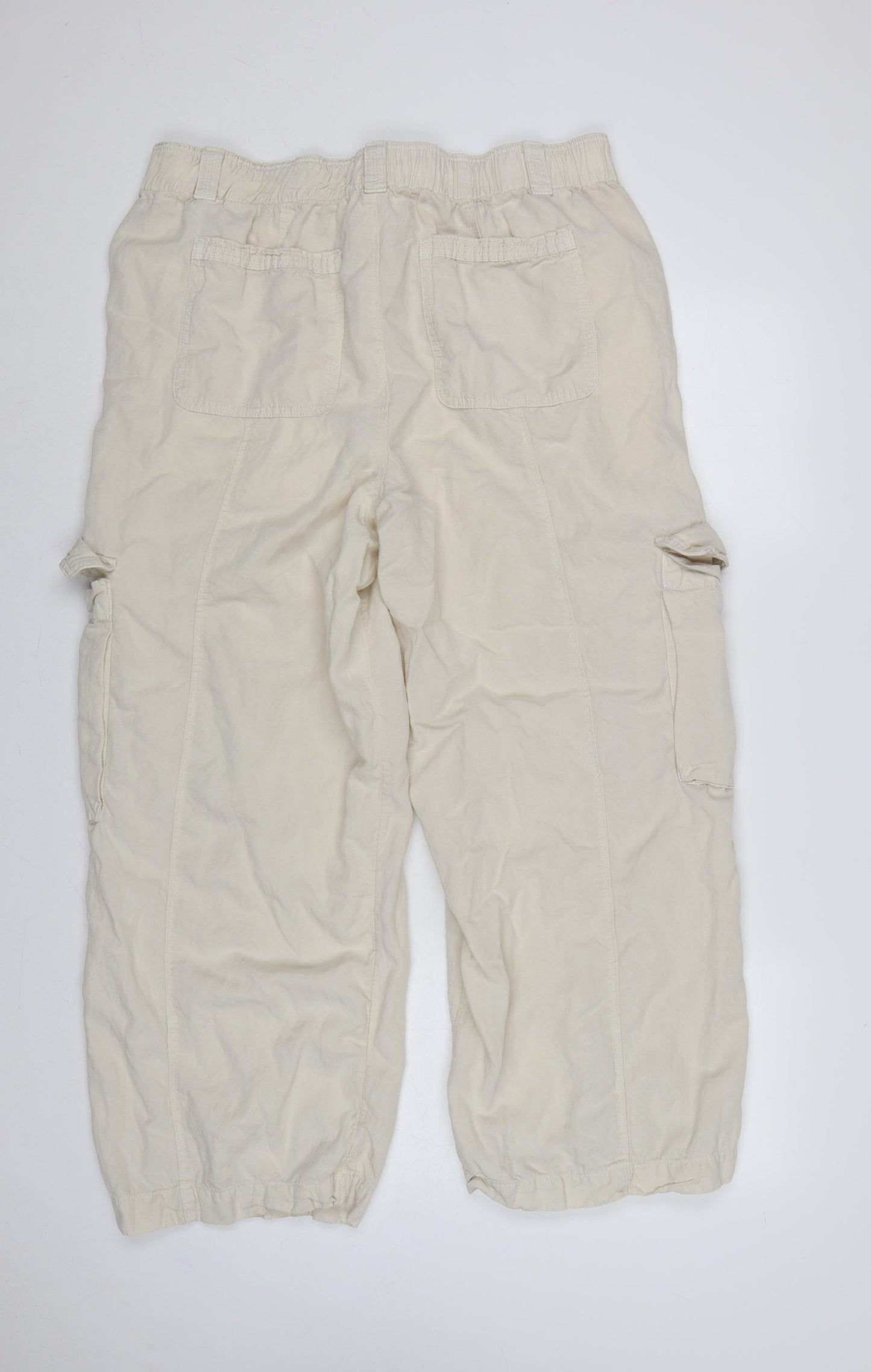 Marks & Spencer Women Ivory UK 18 Regular Lyocell Linen Cargo Trousers