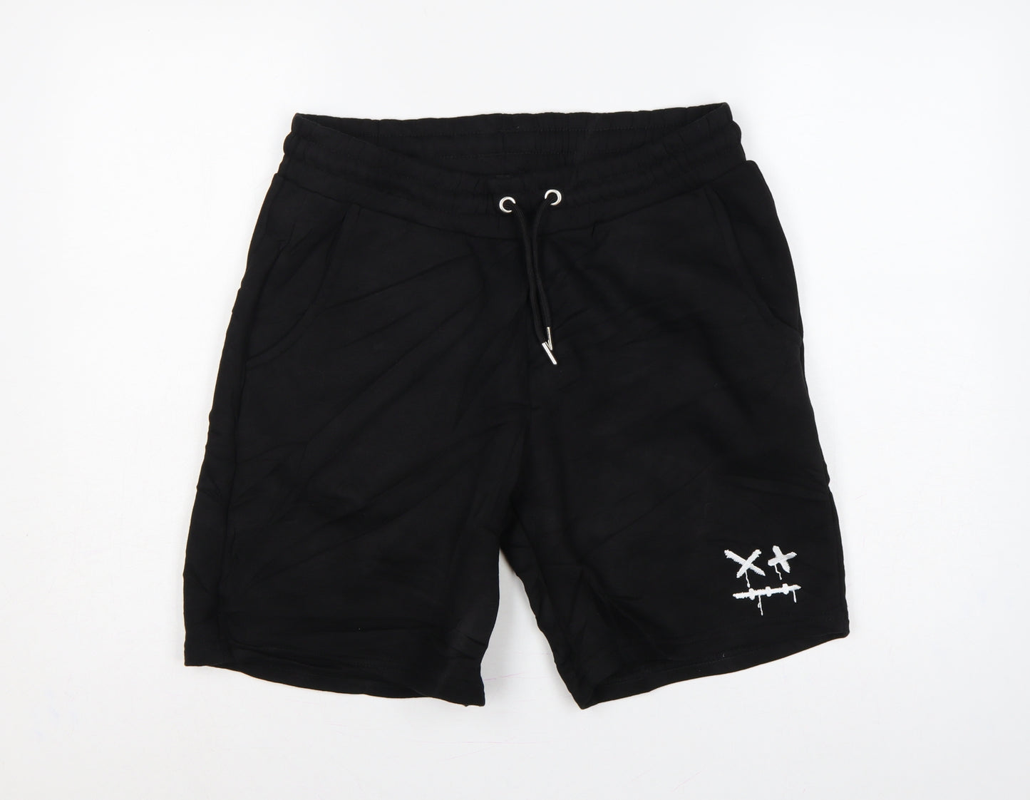 boohooMAN Men's Black M Sweat Shorts Drawstring Embroidered Pockets