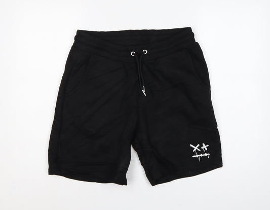 boohooMAN Men's Black M Sweat Shorts Drawstring Embroidered Pockets